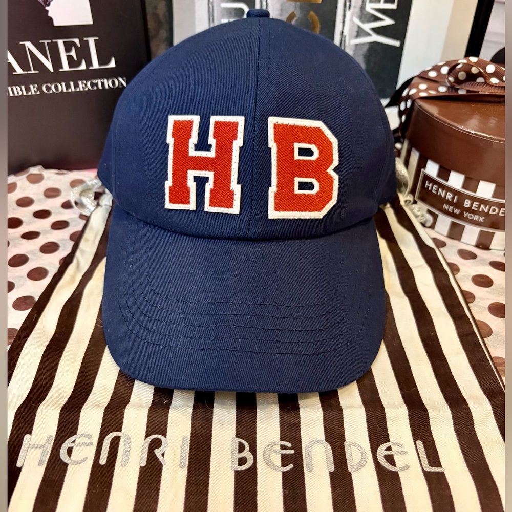 HENRI BENDEL Embroidered Cap Strapback Navy Blue, Dark Red Cotton O/S Unisex